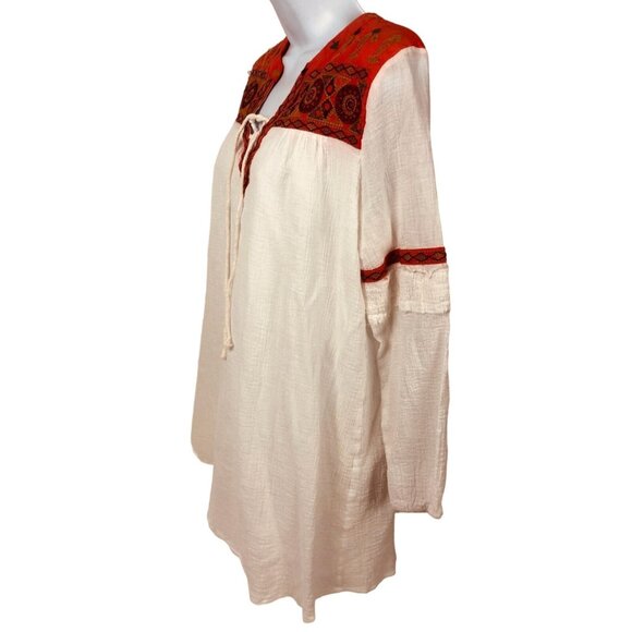 Esley Top Women  Size S White Orange Embroidered Geometric V neck Long Sleeves - Picture 5 of 13